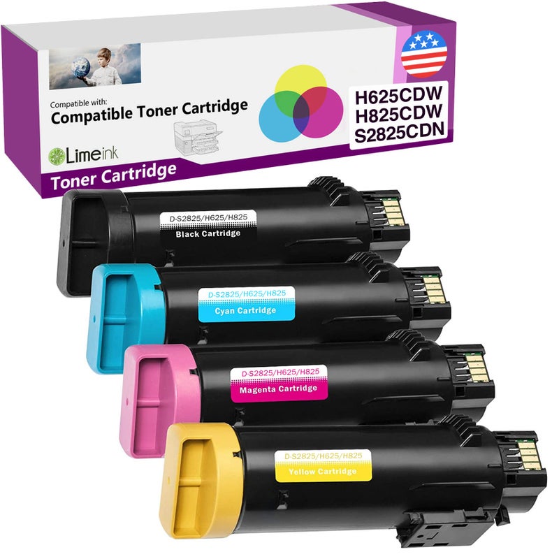 Limeink Compatible Toner Cartridge Replacement for Dell H625cdw Toner H825cdw for Dell S2825cdn High Yield Laser Cartridges H625 H825 s2825 Ink 4 Pack 1 Black 1 Cyan 1 Yellow 1 Magenta - Image 1